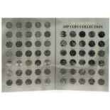 Elizabeth II Great British fifty pence coin collection housing sixty five fifty pence coins