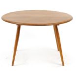 Vintage Ercol light elm occasional table with circular top, 44cm high x 74.5cm in diameter