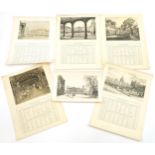 Six prints from the Oxford Almanac including Sir David Muirhead Bone and William Washington,