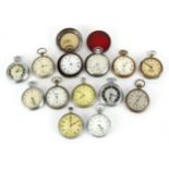 Thirteen vintage pocket watches, some military interest including Ingersoll, Smiths, Helvetia, Lanco