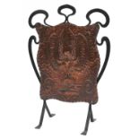 Arts & Crafts beaten copper and wrought iron fire screen embossed with stylised motifs, 78.5cm