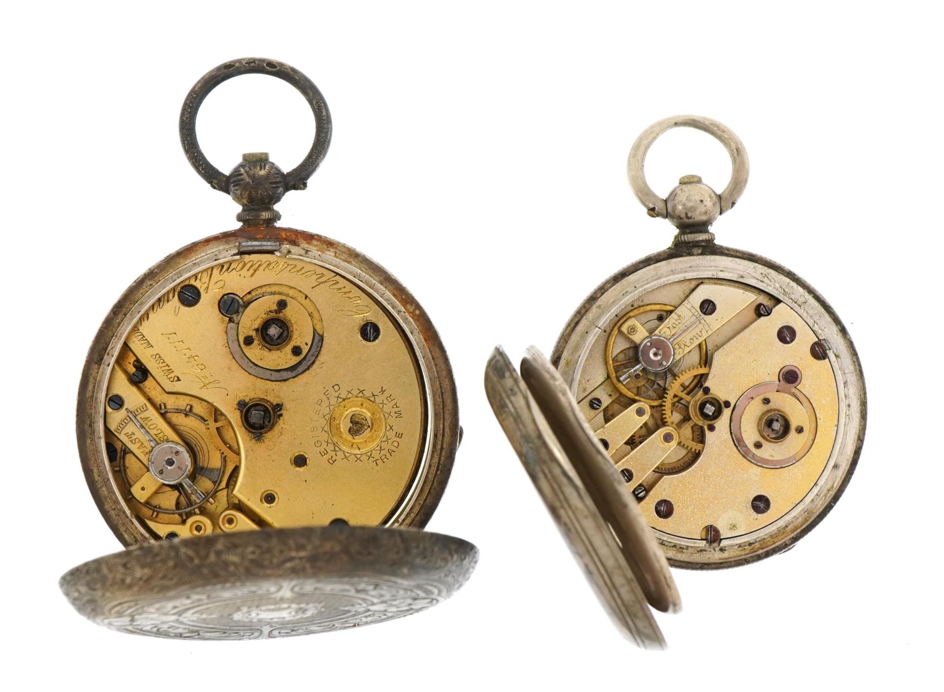 Gentlemen's silver open face pocket watch with silvered dial and silver full hunter pocket watch, - Image 3 of 5