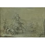 Battle scene with figures on horseback, 18th century Swiss school heightened watercolour,