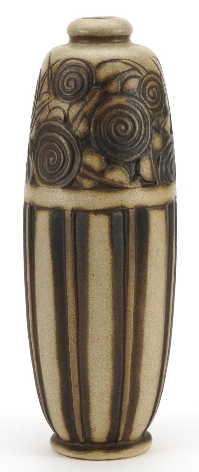 Mougin Nancy, French Art Deco vase incised with stylised motifs, numbered 242 to the base, 38cm high