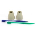 Philippe Starck for Fluocaril, two 1980s toothbrushes with holders, each overall 20.5cm high