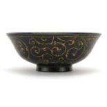 Islamic Ottoman green jade bowl incised with foliage, 13cm in diameter