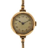 Ladies 9ct gold wristwatch, the case 25mm in diameter, total 18.1g
