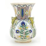 Turkish Kutahya pottery mosque lamp hand painted with stylised flowers, 22cm high