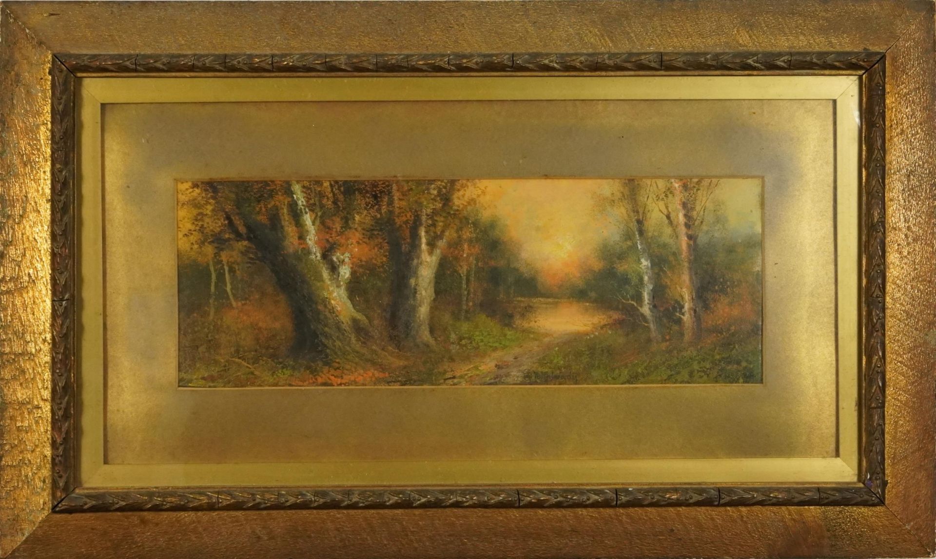 Wooded landscape with lake, oil, indistinctly signed, possibly ... Rady?, mounted, framed and - Bild 2 aus 4