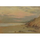 Coastal landscape with two figures at dusk, watercolour, indistinctly signed and dated, mounted,