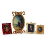 Four portrait miniatures including a gentleman wearing military dress, the largest 22.5cm high