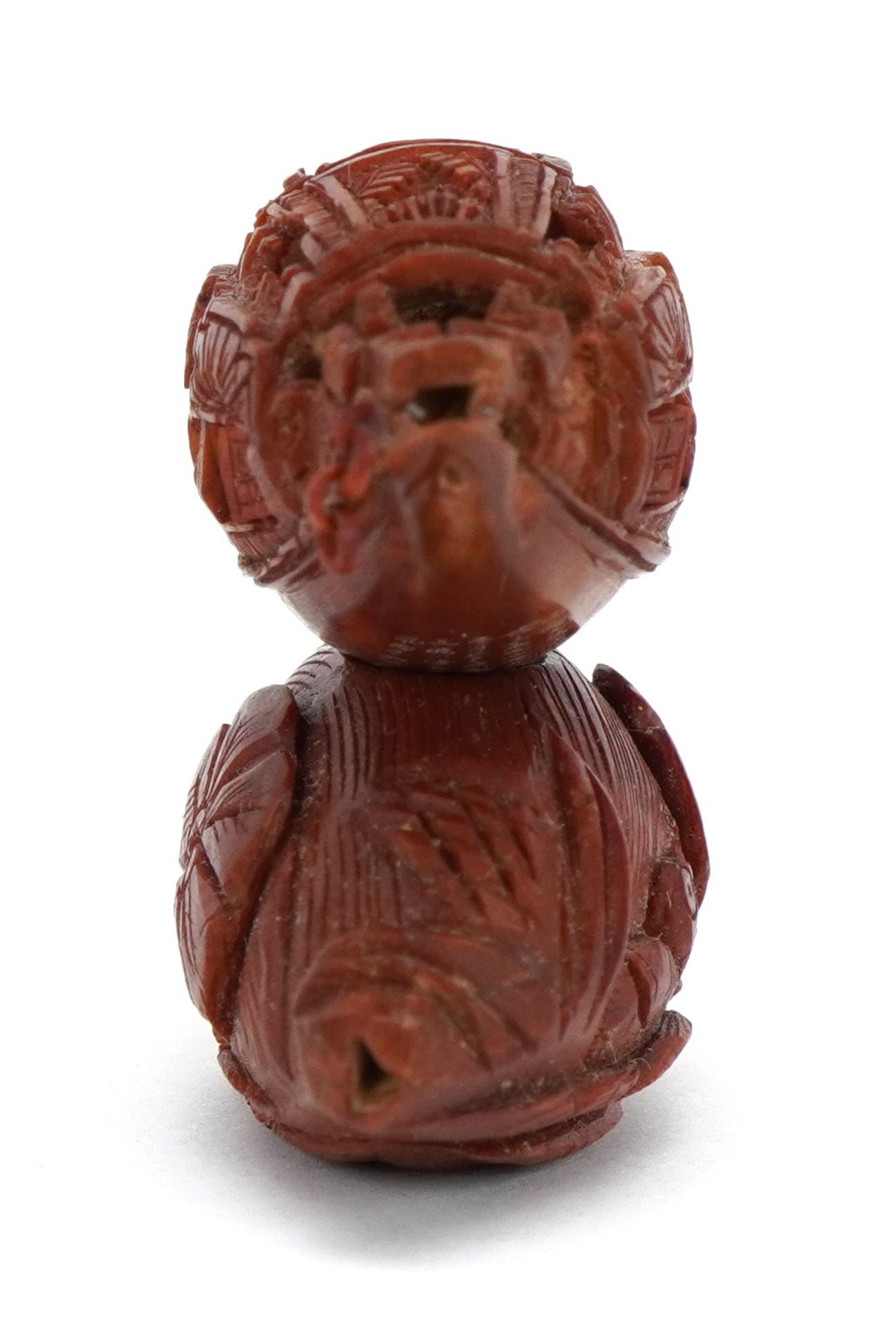 Good Chinese carved coquilla nut junk with opening windows and inscribed poem, raised on a - Image 3 of 9