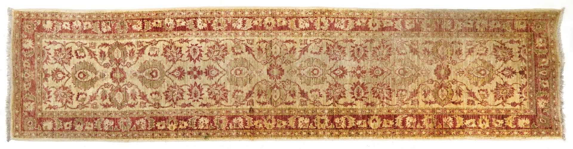 Afghan Ziegler cream and red ground carpet runner, 300cm x 78cm