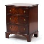 Mahogany serpentine front three drawer chest, 66cm H x 53.5cm W x 42cm D