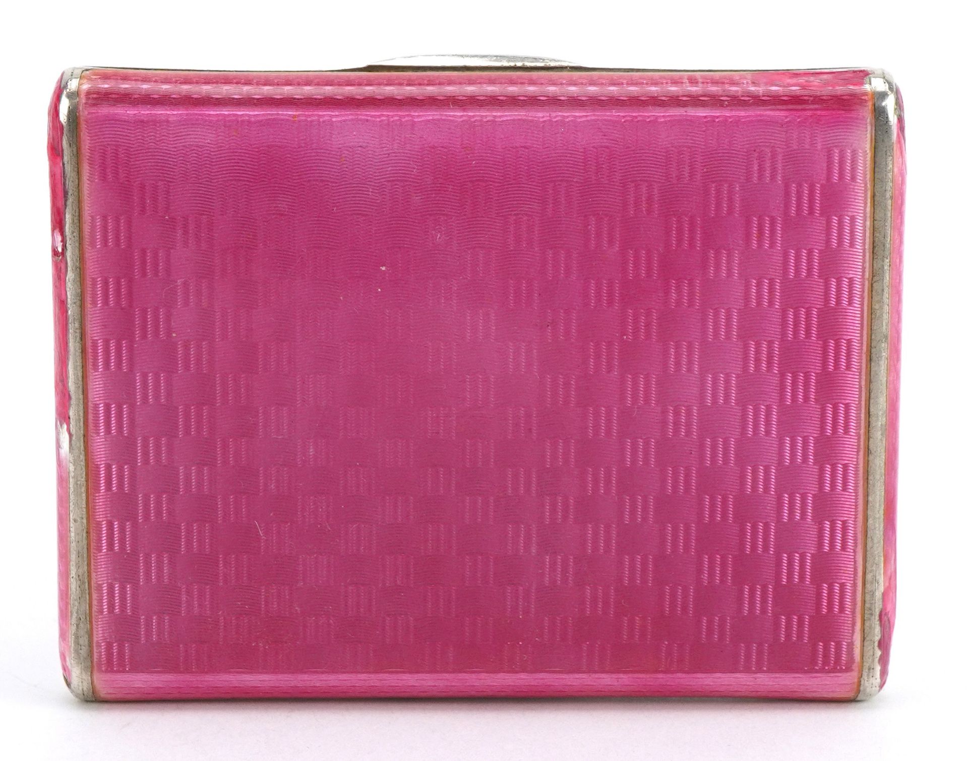 Continental 935 silver gilt and pink guilloche enamel cigarette case, impressed marks to the - Image 3 of 4