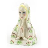 Paola Bologna for Lenci, Italian Art Deco figure of Madonna praying, hand painted with flowers, 22cm