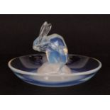 Rene Lalique, French Art Deco opalescent glass lapin dish etched Lalique France no 285 to the base