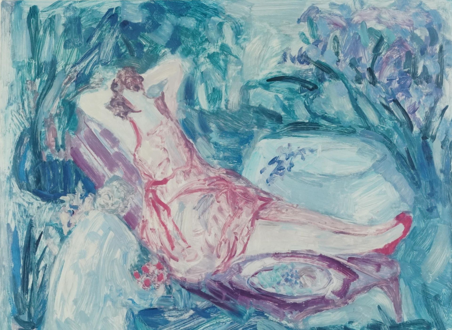 Barbara A Wood - Reclining female, pencil signed print in colour, limited edition 238/975, King's