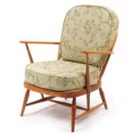Ercol light elm Windsor armchair, 85cm high