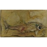 Mid century fossil design wall hanging of a fish, 95cm x 55cm