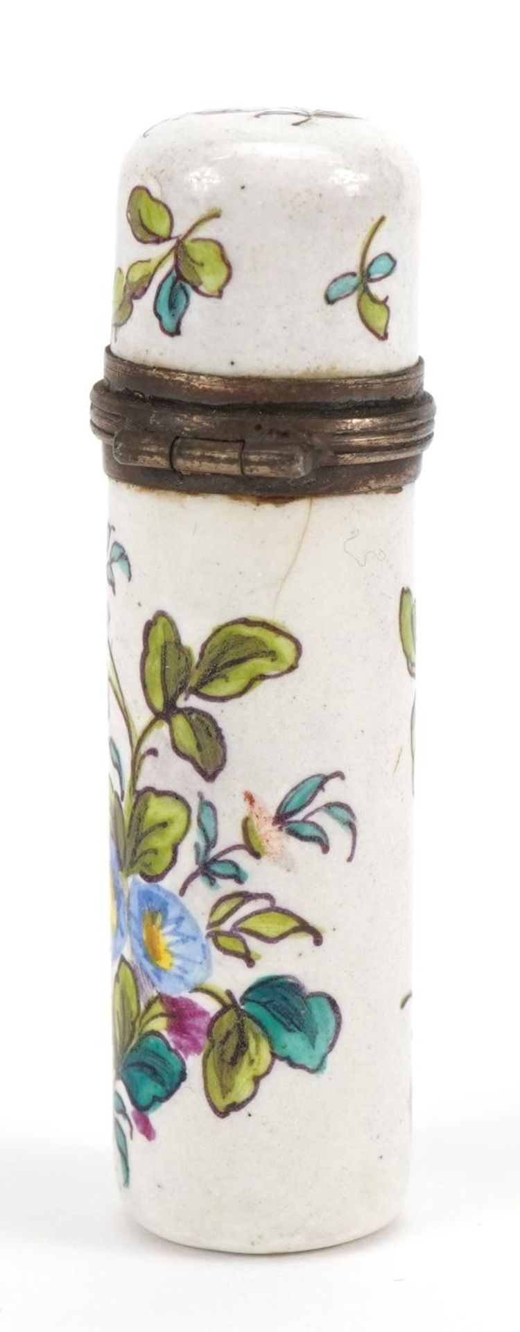 19th century French silver mounted enamel scent bottle hand painted with flowers, 5cm high - Image 2 of 3