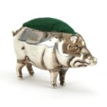 Edwardian novelty silver pincushion in the form of a pig, incomplete hallmarks, Birmingham 1905, 4.