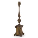 19th century classical lamp converted to electric use with animal heads and swags, 33.5cm high