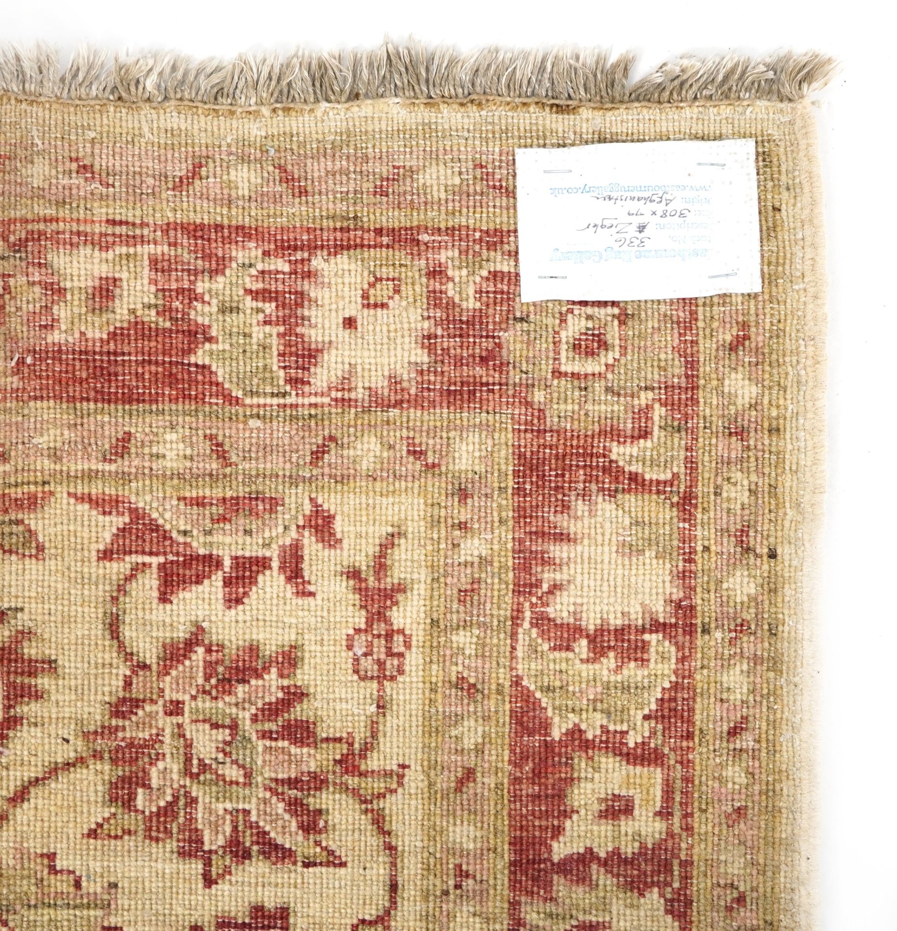 Afghan Ziegler cream and red ground carpet runner, 300cm x 78cm - Image 6 of 6