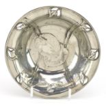 Archibald Knox for Liberty & Co, Arts & Crafts Tudric pewter bowl with pierced leaf design border,