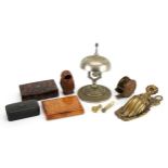 Victorian and later objects including Merry Phipson Parker letter clip, Victorian brass fishing reel