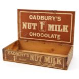 Cadbury's Nut Milk Chocolate advertising pine box with lid, 8cm H x 38.5cm W x 21.5cm D