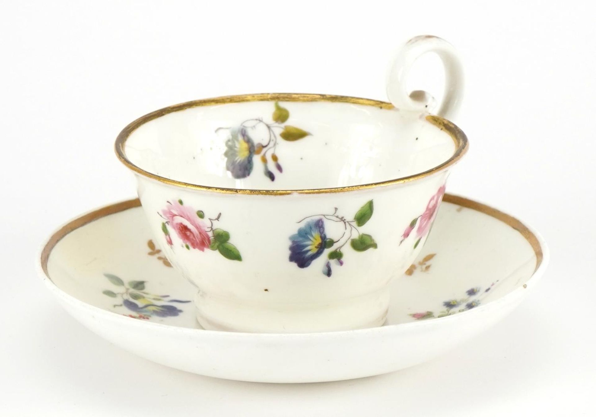 Early 19th century Nantgarw cup and saucer hand painted with flowers, the cup 5cm high - Image 4 of 4