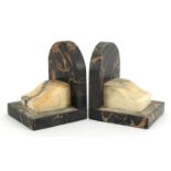 Pair of Art Deco black and white marble bookends, 13cm high