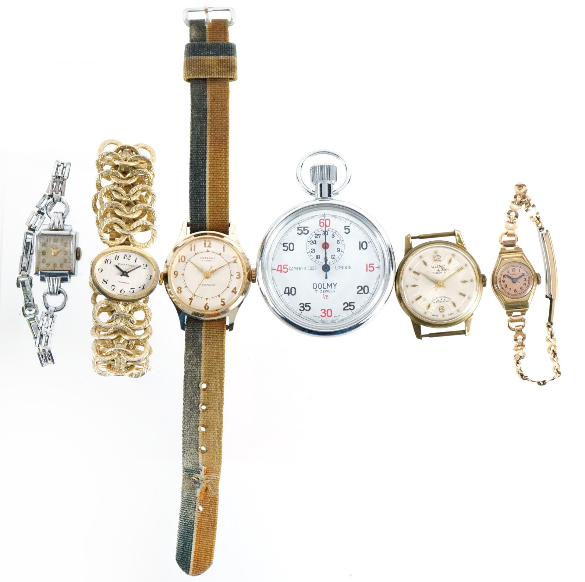 Five vintage and later ladies and gentlemen's wristwatches including Ingersoll, Allenby, Avia and - Image 2 of 3