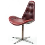 1970s industrial style swivel chair with burgundy leather button back upholstery, 86cm high