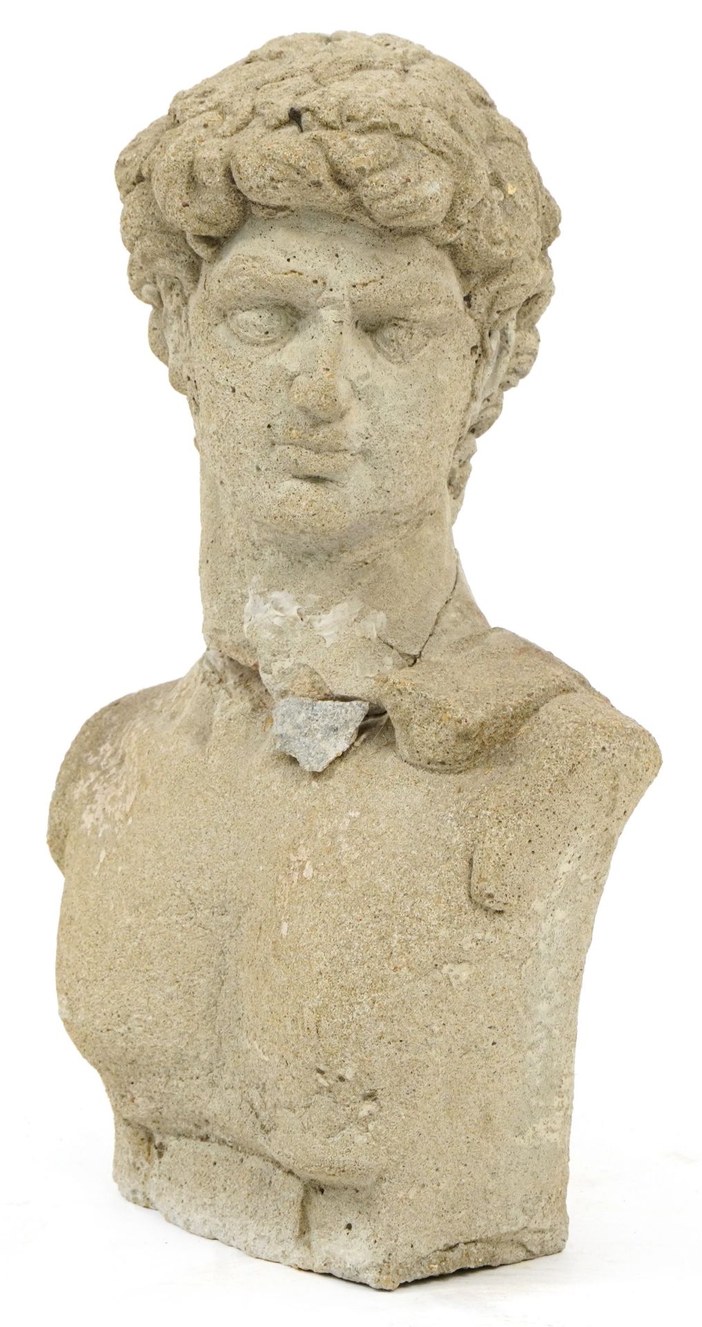 Garden stoneware bust of David, 41cm high