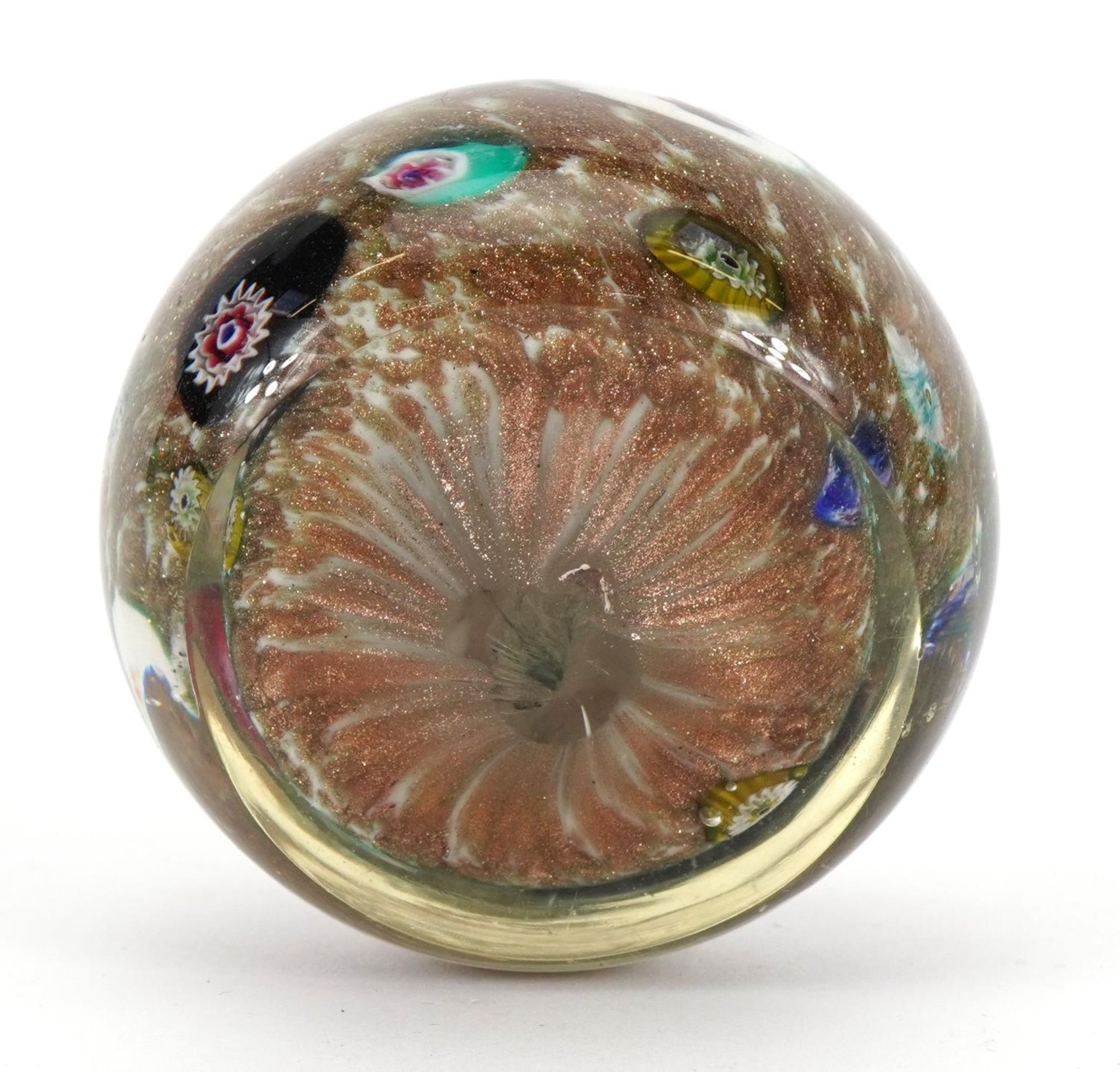 Venetian millefiori glass paperweight with flower canes, approximately 7.5cm in diameter - Image 4 of 4