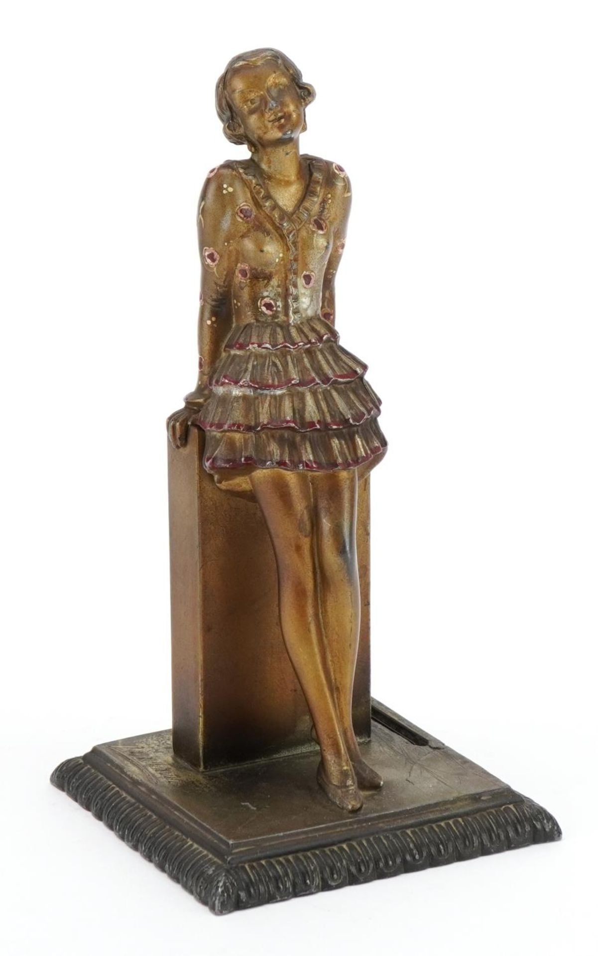 Joseph Lorenzl, Austrian Art Deco cold painted spelter table lighter in the form of a female