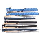 Six Daiwa carbon fishing rods with cases comprising Lightening, Cavalier 2, Amorphous Whisker,