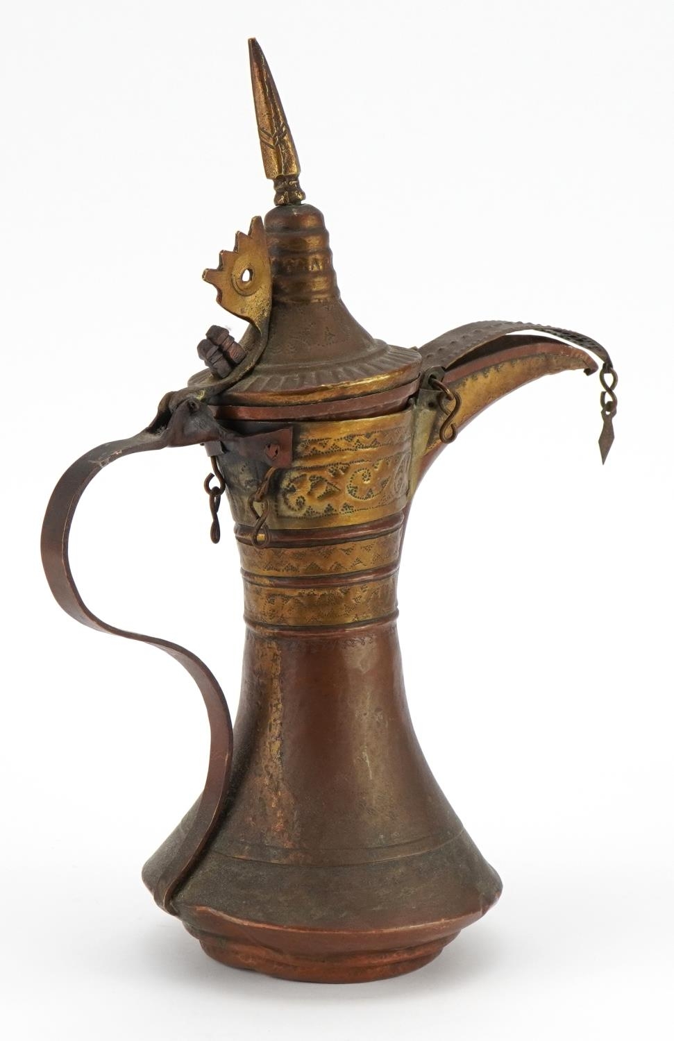 Omani copper and brass dallah coffee pot, 28.5cm high - Image 2 of 3