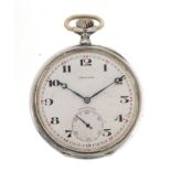 Longines, gentlemen's silver and enamel Longines Saurer open face pocket watch with subsidiary dial,