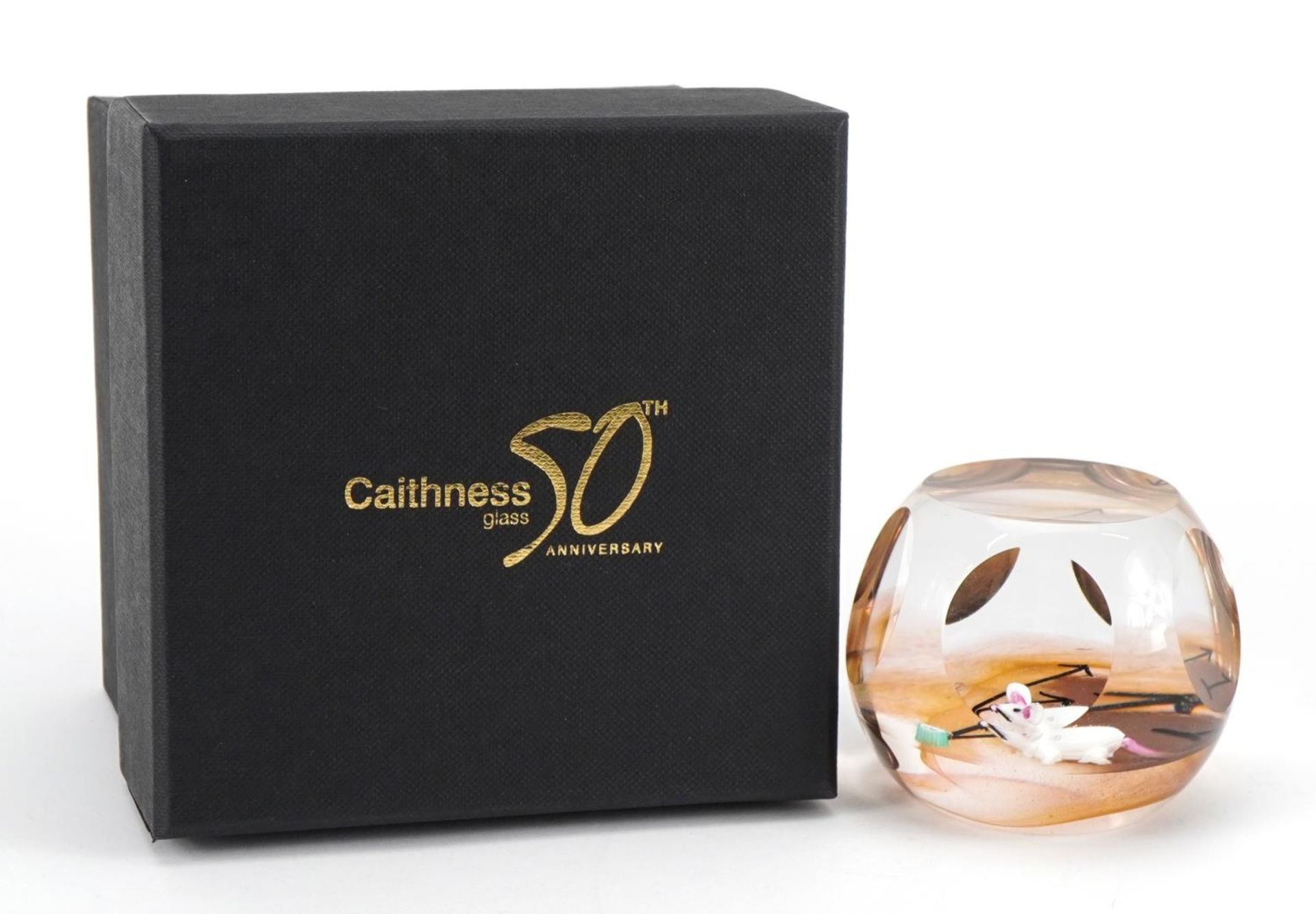 Sarah Peterson for Caithness Glass, The Clock Struck One paperweight with box and certificate,