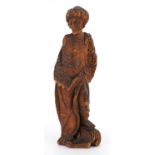 Antique European wood carving of a Christian man, 20cm high