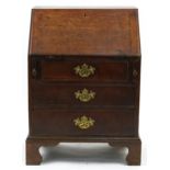 George III oak child's bureau with fitted interior and brass handles, 87cm H x 62cm W x 44cm D