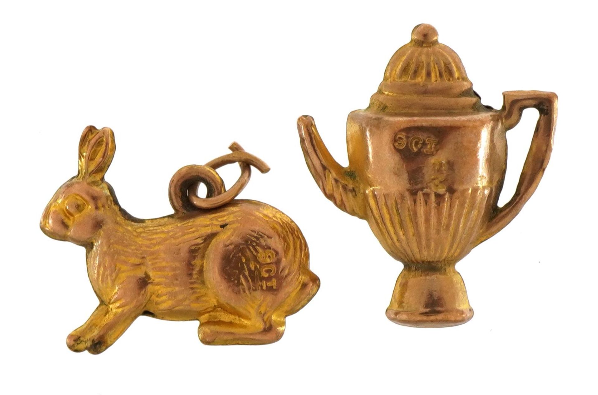 Two 9ct gold charms comprising rabbit and teapot, the largest 1.7cm high, 1.4g - Image 2 of 3
