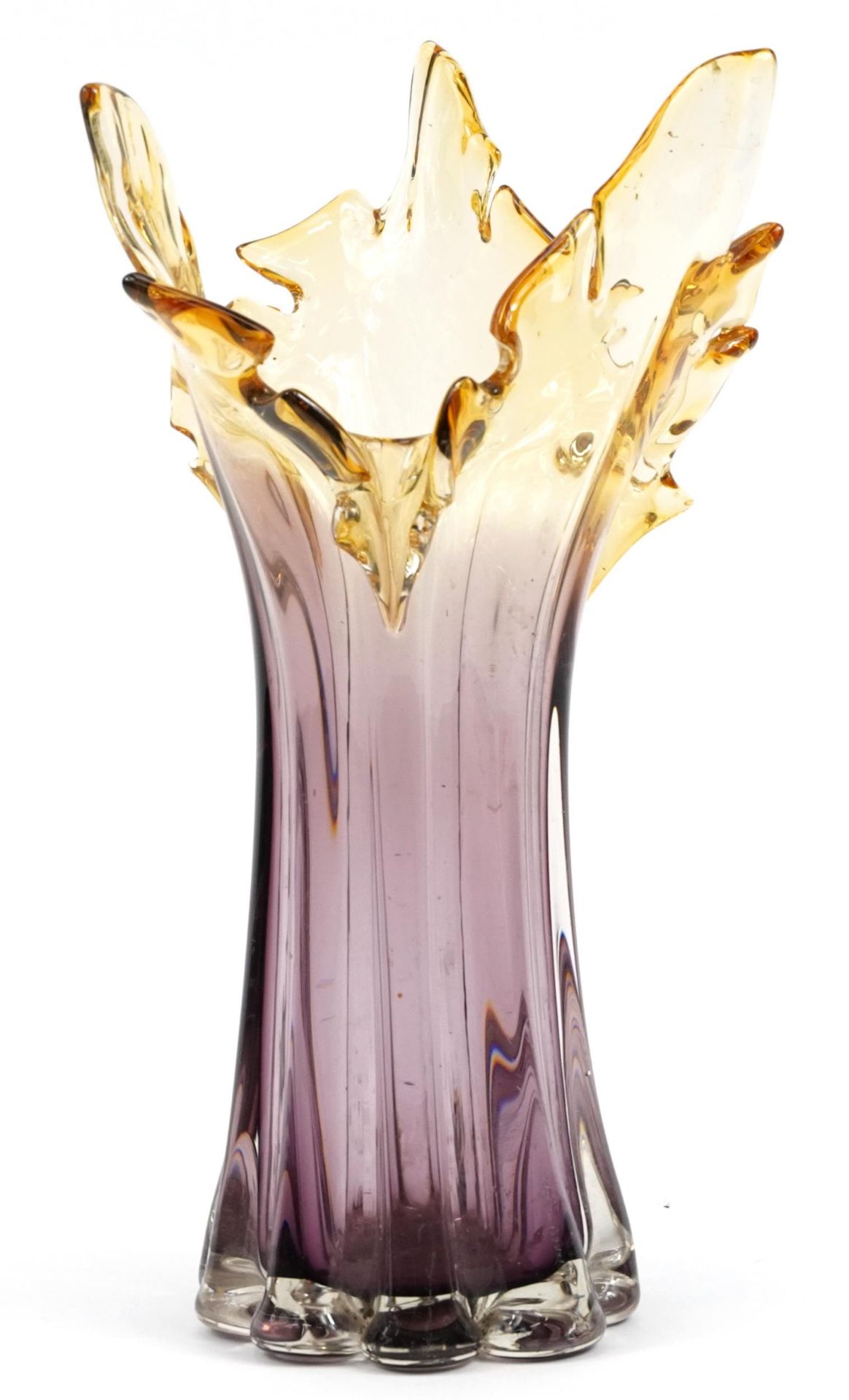 Murano style purple and amber coloured art glass vase, 36cm high - Image 2 of 3