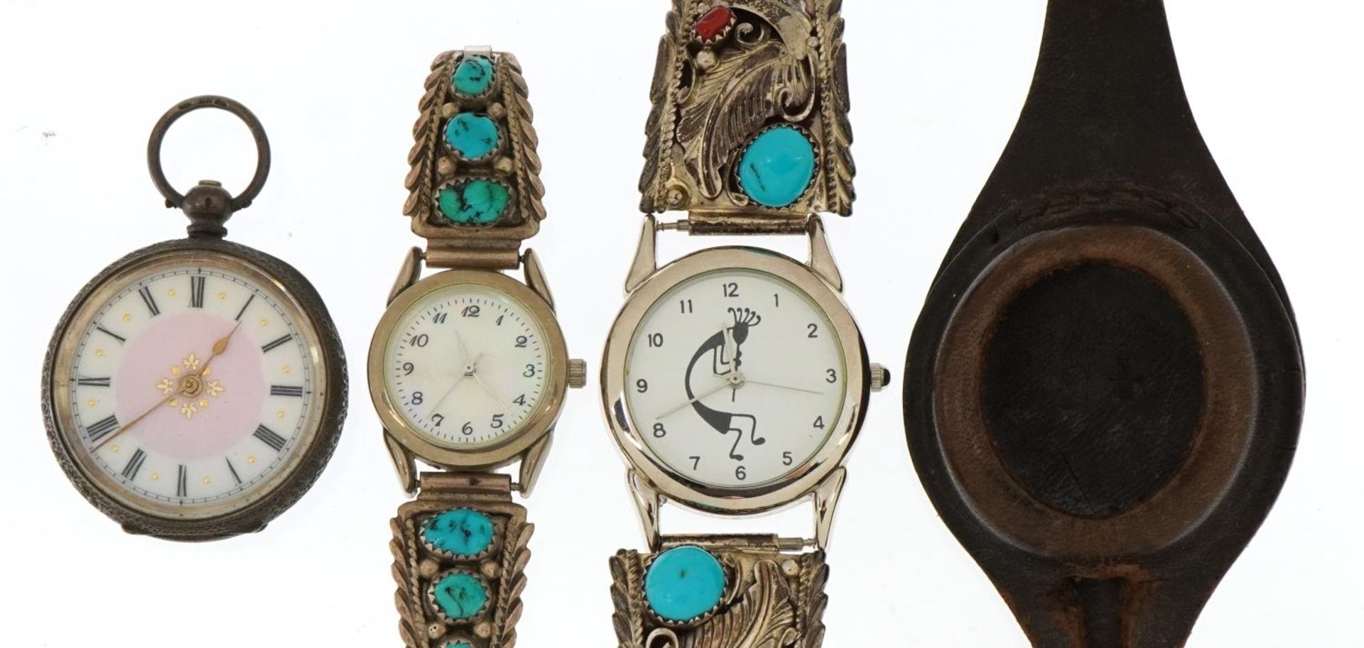 Watches and accessories comprising two wristwatches with sterling silver mounted straps set with