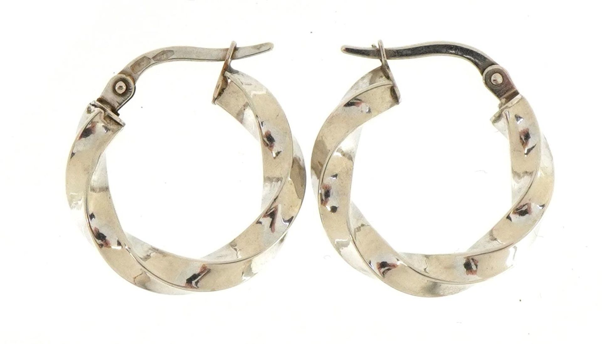 Pair of 9ct white gold hoop earrings, 1.7cm in diameter, 1.2g