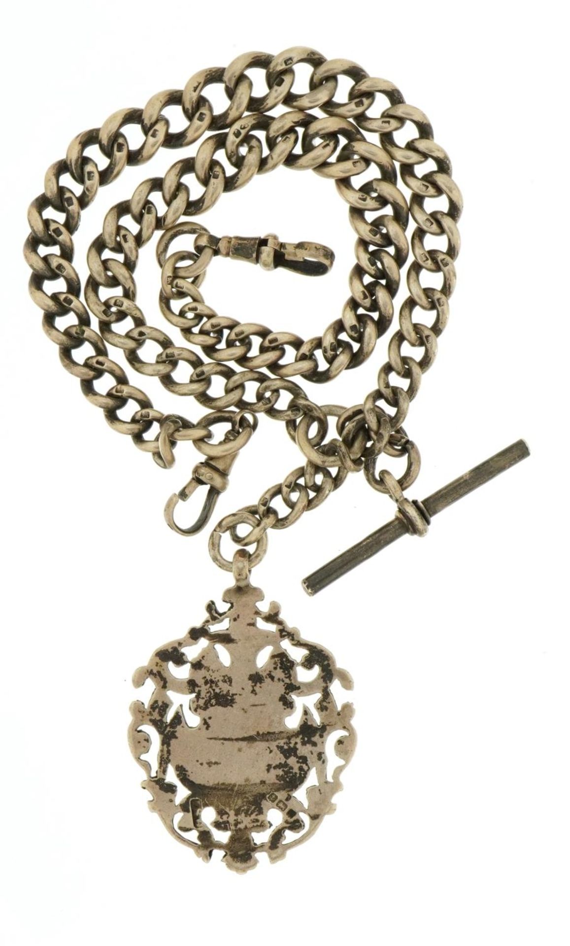 Gentlemen's silver watch chain with T bar and jewel, 41cm in length, 78.5g - Image 3 of 3