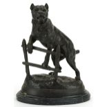 After Charles Valton, patinated bronze Bull Mastiff guard dog raised on an oval black slate base,